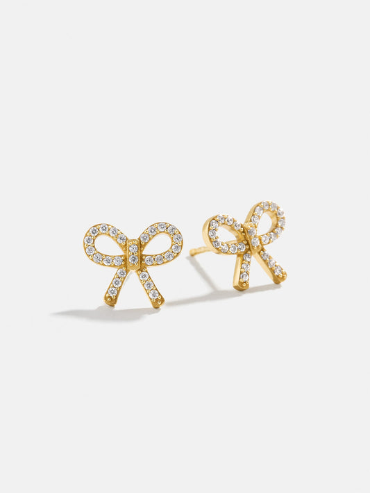 18K Gold Bow Earrings - Clear/Gold