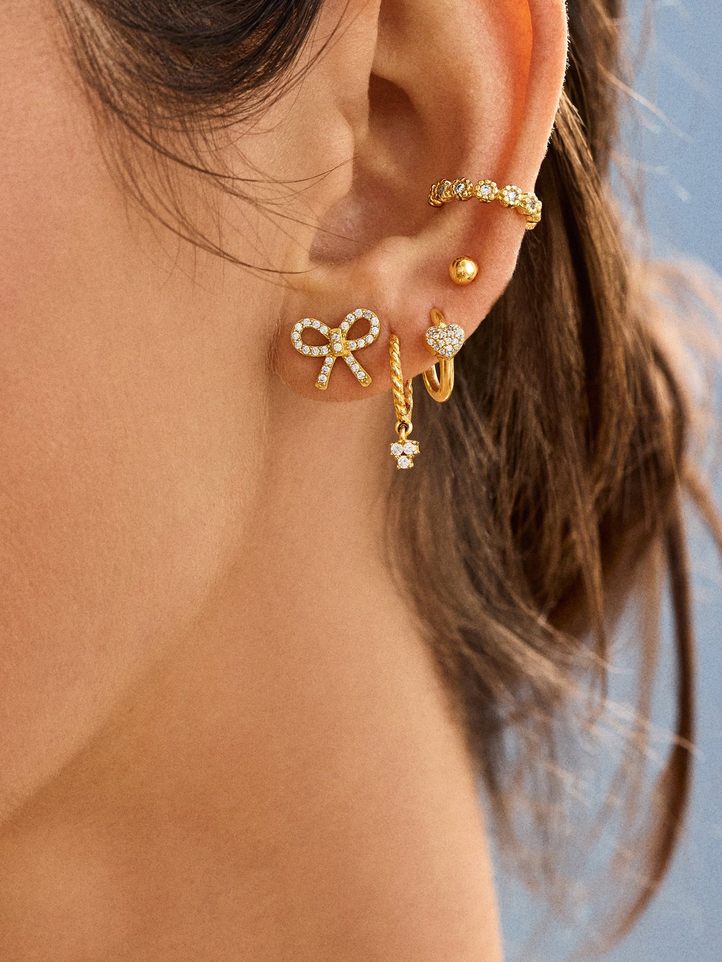 18K Gold Bow Earrings - Clear/Gold